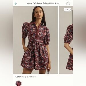 Maeve Burgundy Floral Mini Dress NWT